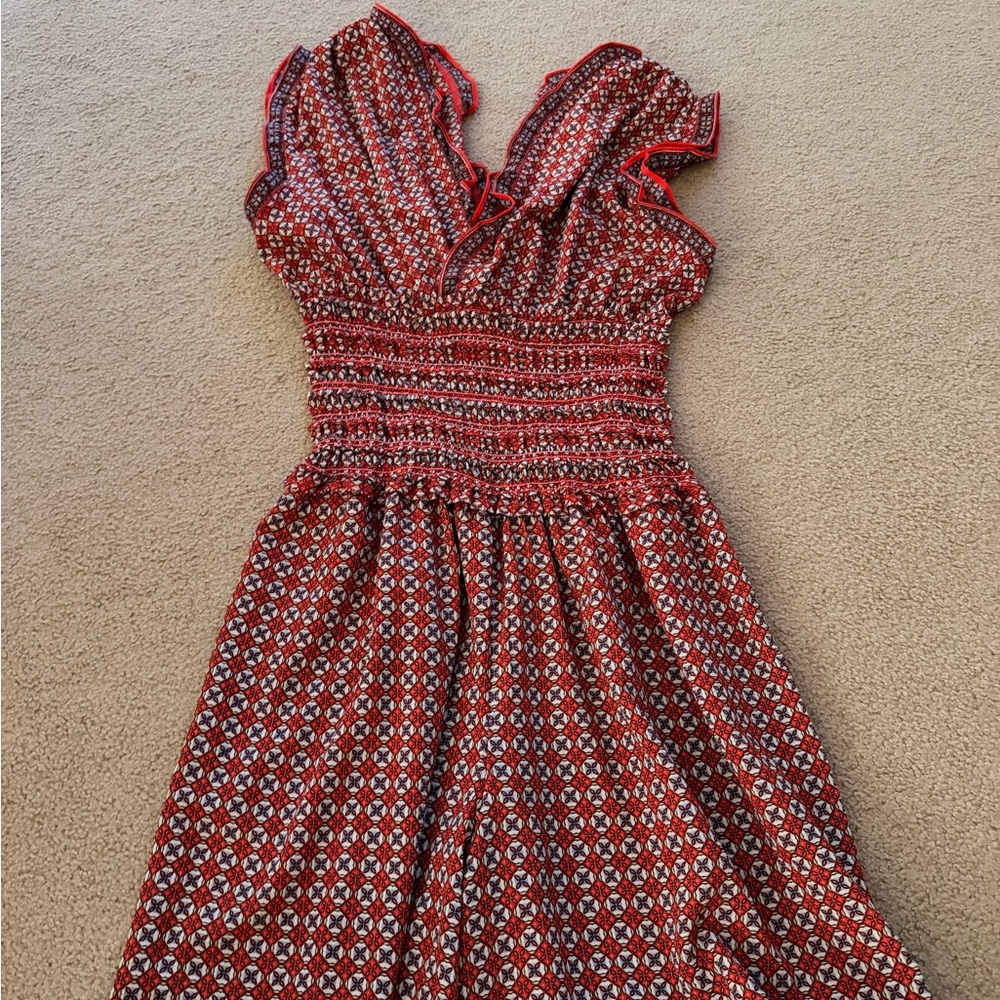 Max Studio Red and White Patterned wide legged jumper